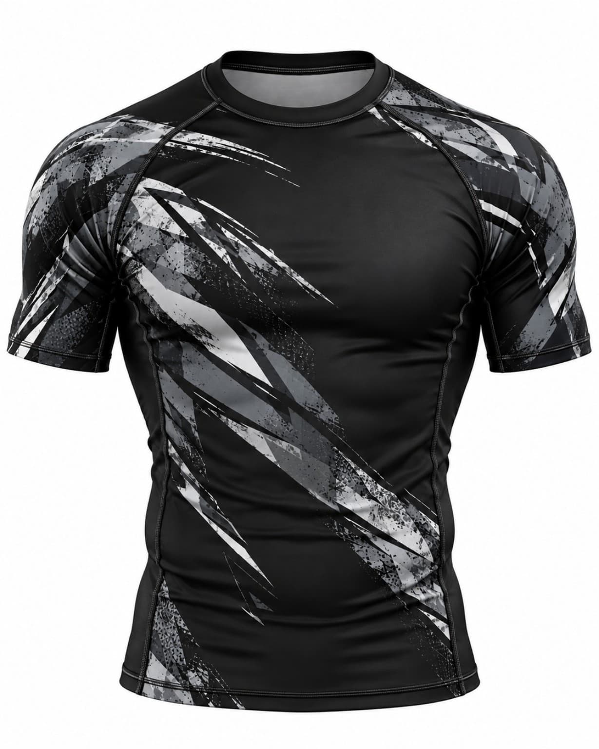 Custom Black & Grey Short Sleeve BJJ Rashguard | OEM No-Gi Fightwear