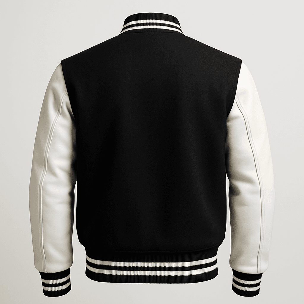 Premium Varsity Jacket - Black Wool & White Leather Sleeves product image 2