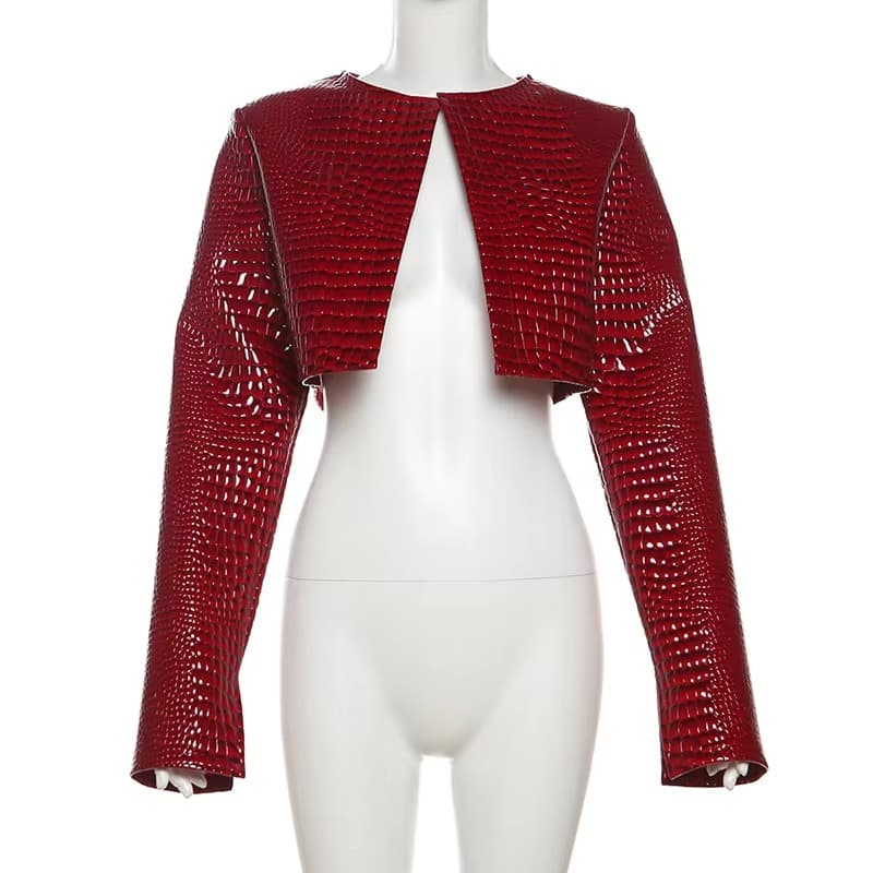 Crocodile Embossed Faux Leather Cropped Jacket - Variant 2 product image 2