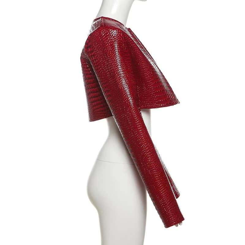 Crocodile Embossed Faux Leather Cropped Jacket - Variant 2 product image 3