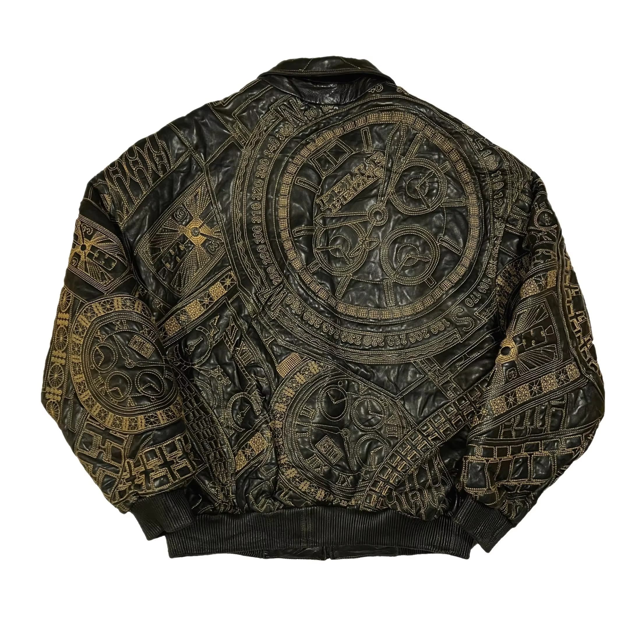 Luxury Embroidered Leather Bomber Jacket for Streetwear
