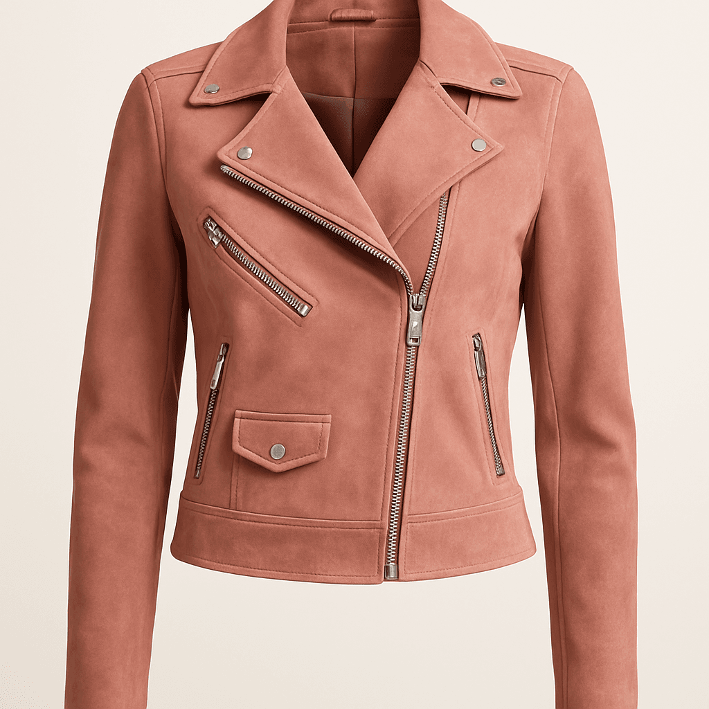 Women's Pink Suede Biker Jacket | Slim Fit Moto Style
