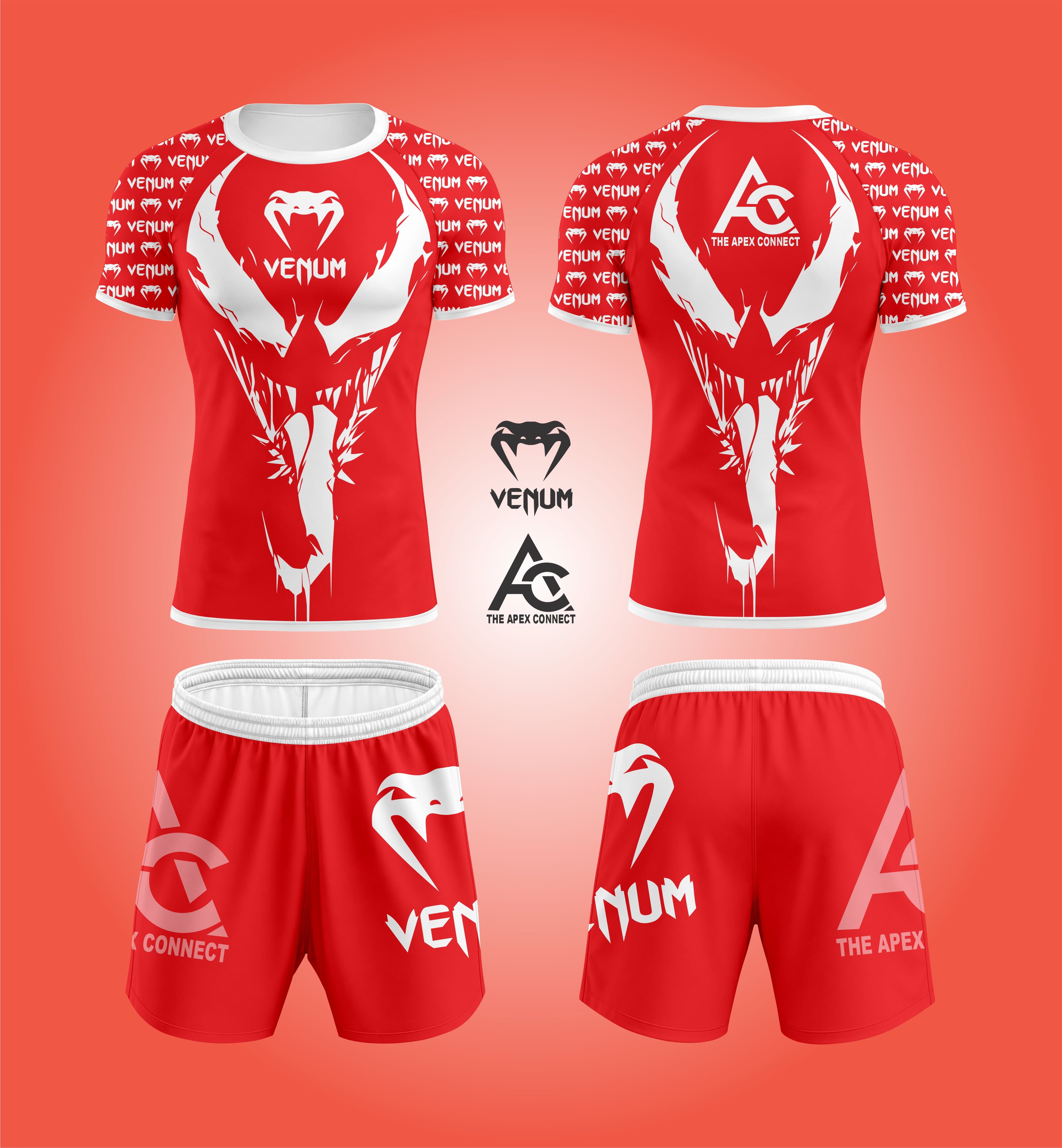 Custom Red No-Gi Rashguard & Fight Shorts Set – Snake Graphic Design
