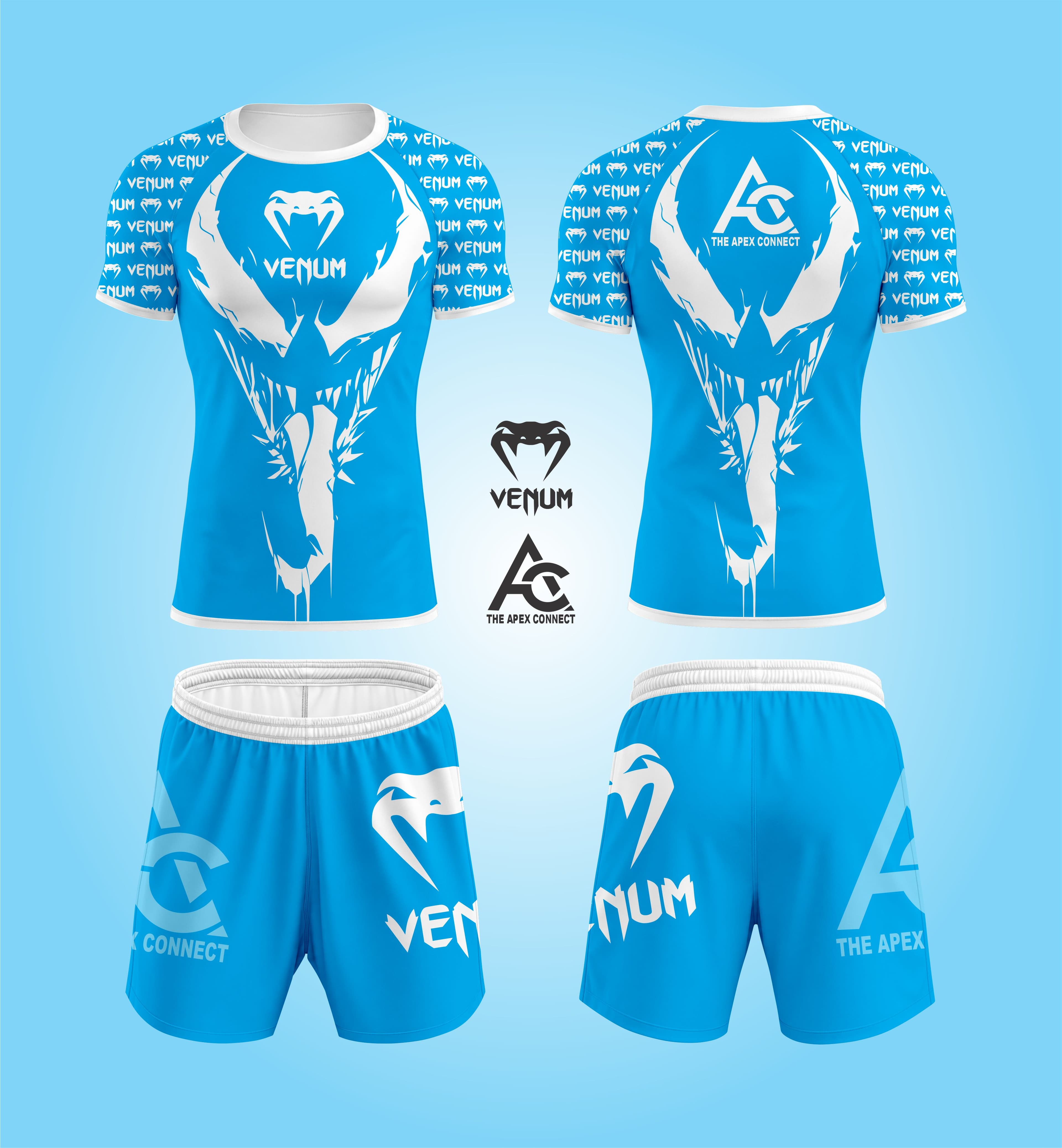 Custom Sky Blue No-Gi Rashguard & Fight Shorts Set – Snake Graphic Design