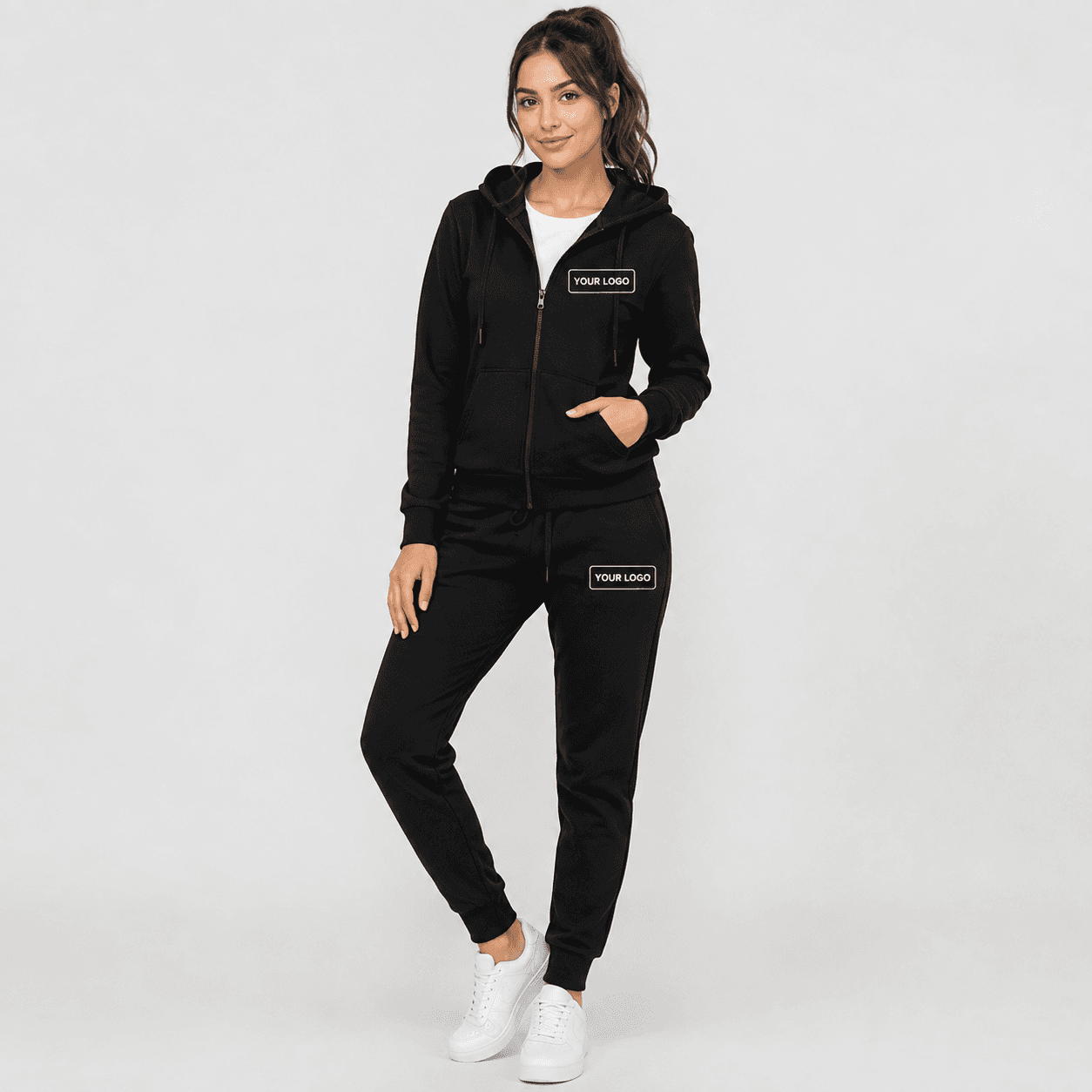 Custom Women's Black Zip Hoodie Tracksuit