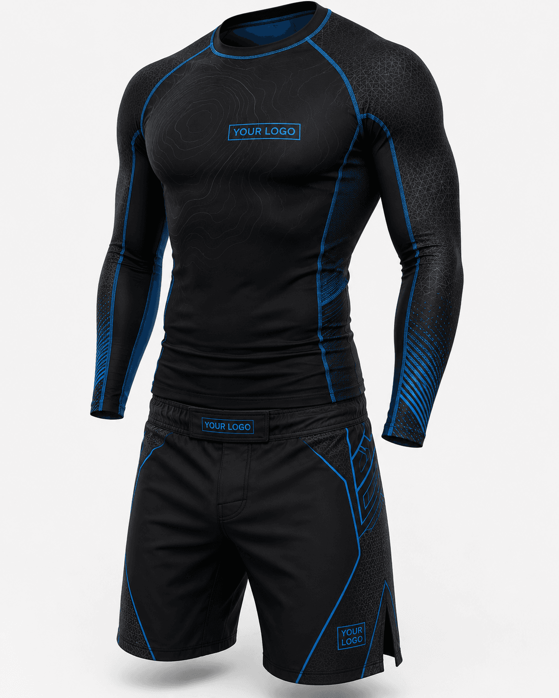 Custom Black and Blue No-Gi Rash Guard Set