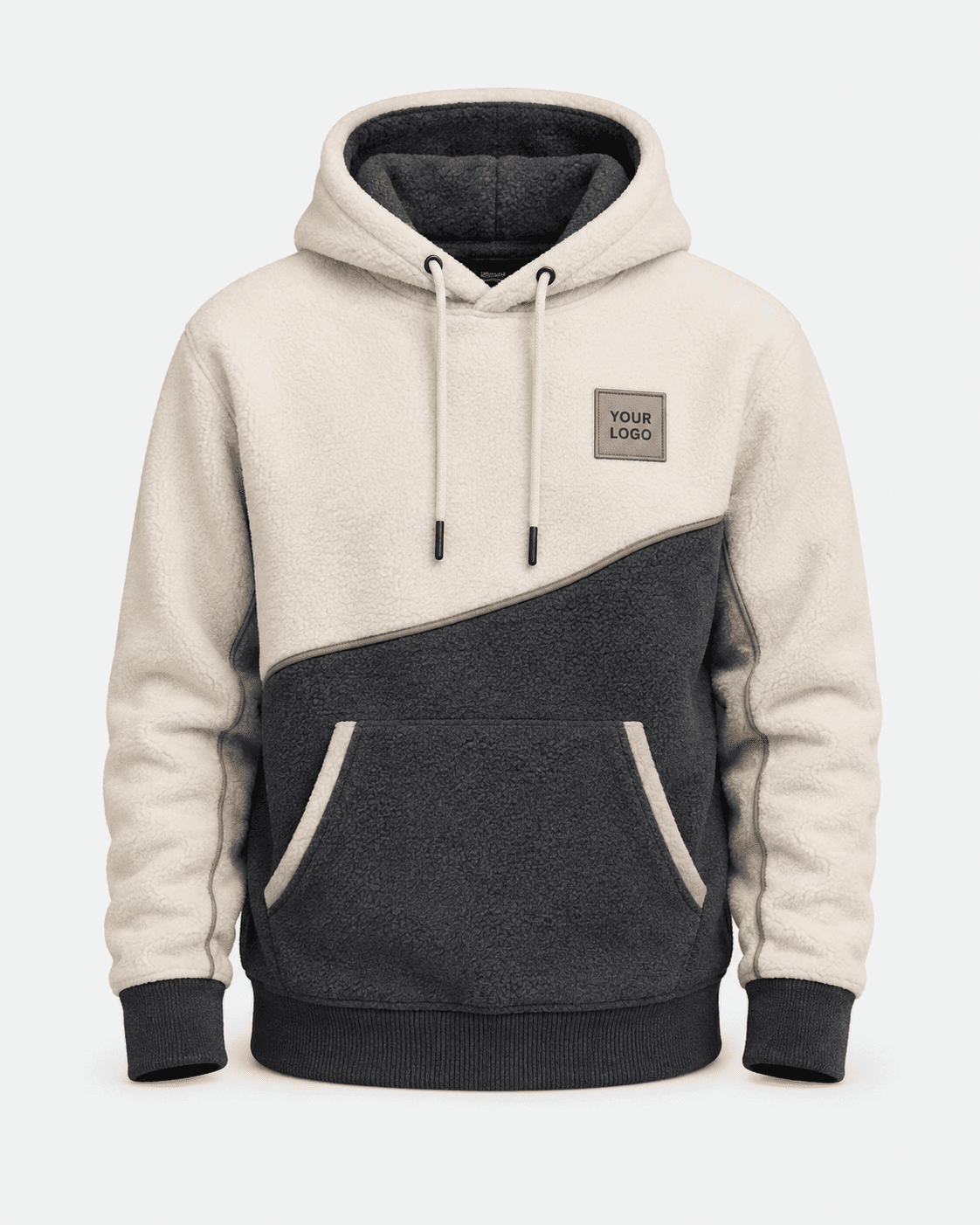 Custom Cream and Charcoal Sherpa Pullover Hoodie