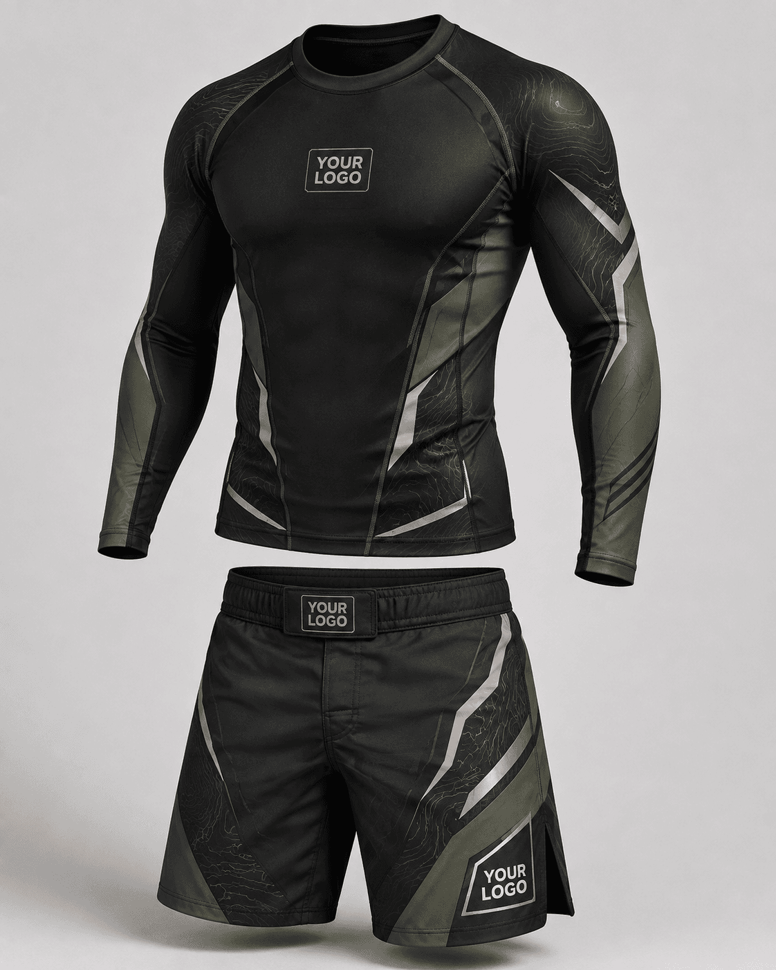 Custom Black and Olive No-Gi Rash Guard Set