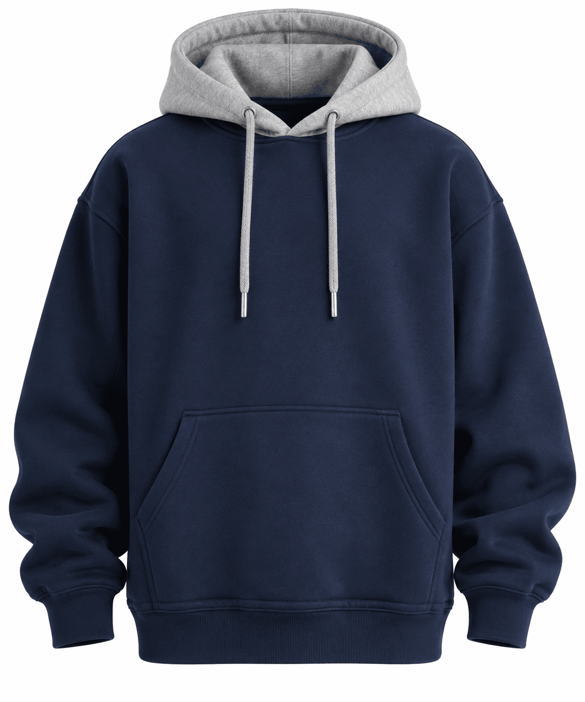 Custom Heavyweight Pullover Hoodie – Navy & Heather Grey Contrast Hood