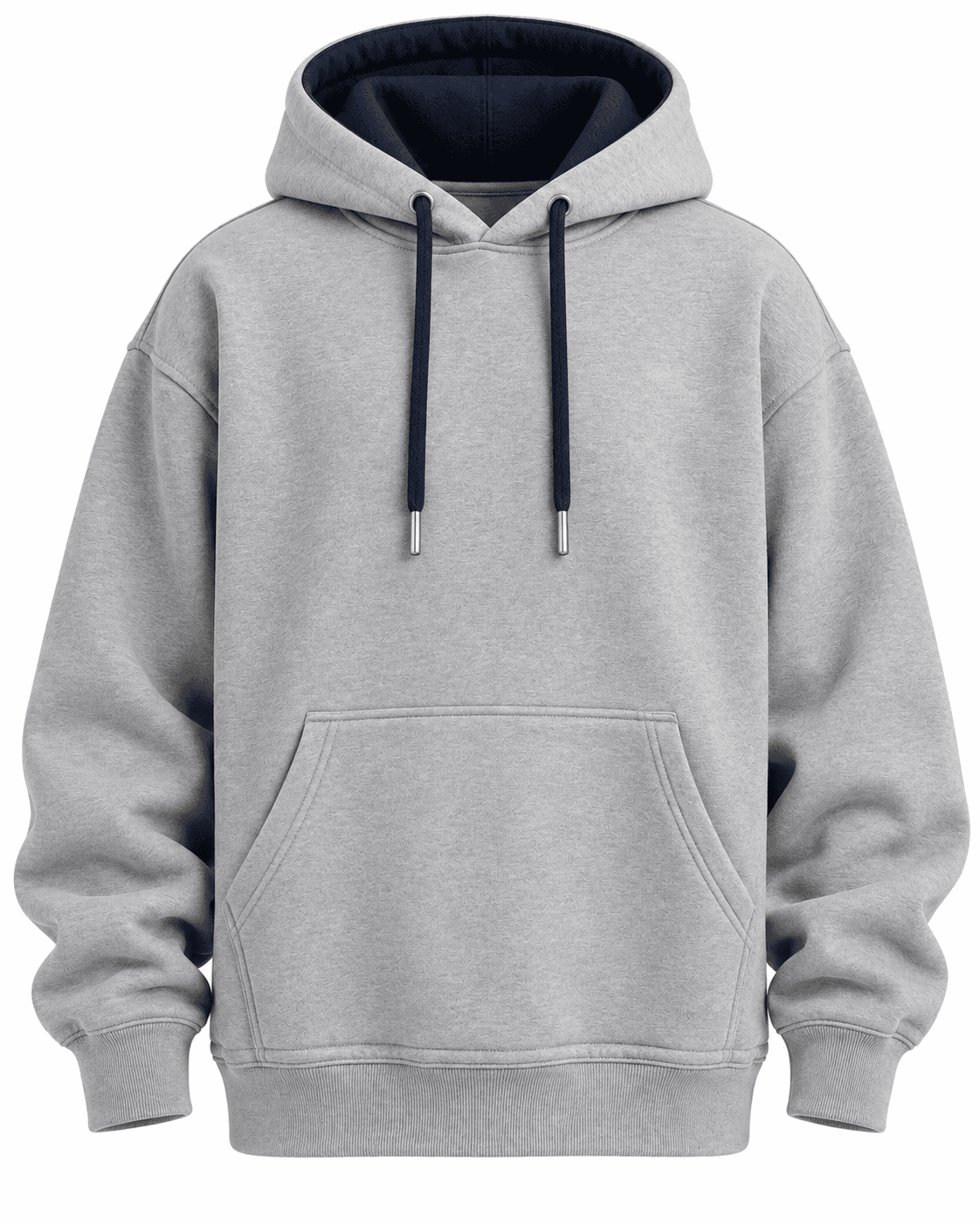 Custom Heavyweight Pullover Hoodie – Heather Grey & Navy Contrast Hood