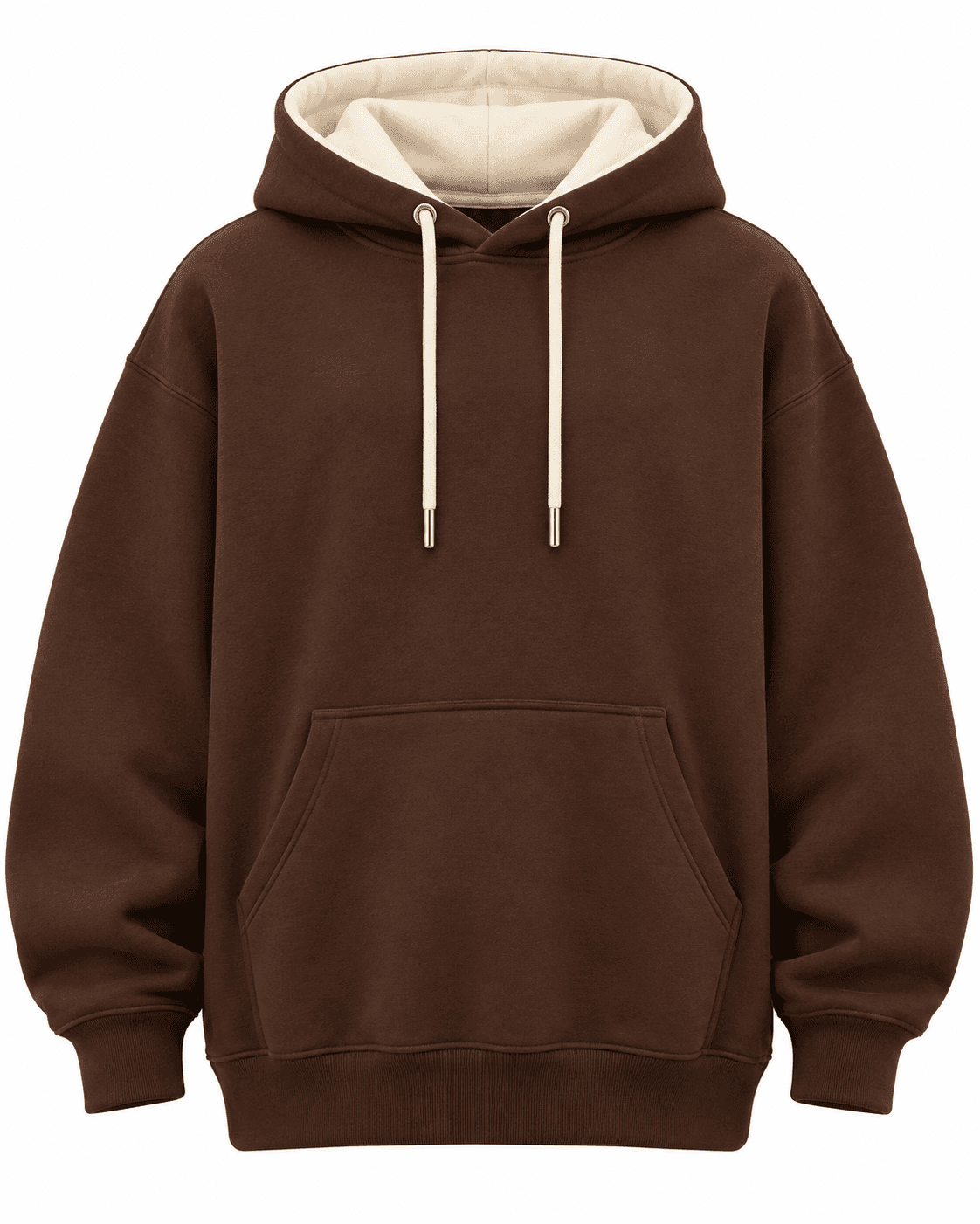 Custom Chocolate Brown Heavyweight Hoodie – Cream Contrast Hood