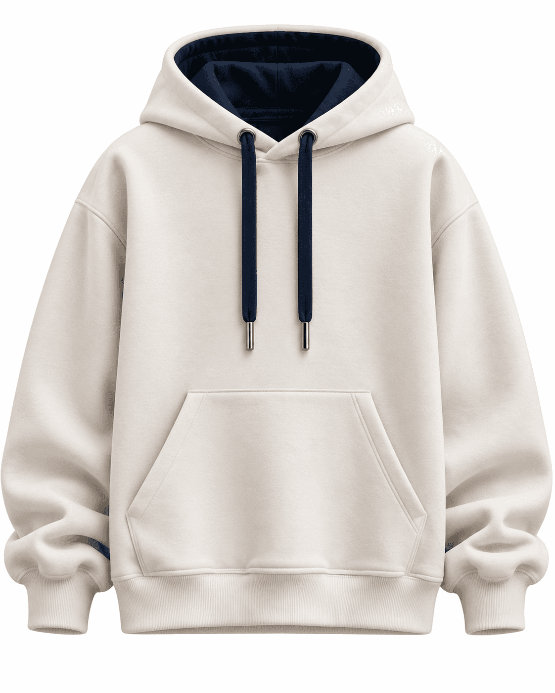 Custom Heavyweight Pullover Hoodie – Off-White & Navy Contrast Hood