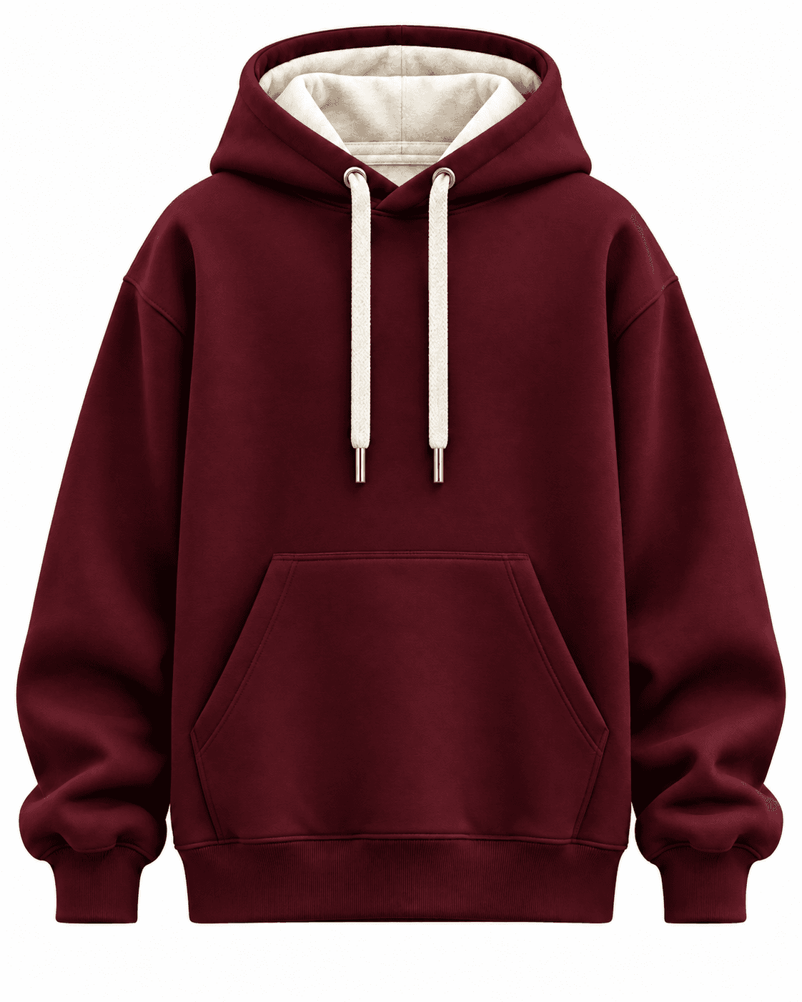 Custom Burgundy Heavyweight Pullover Hoodie – Bone Cream Contrast Hood
