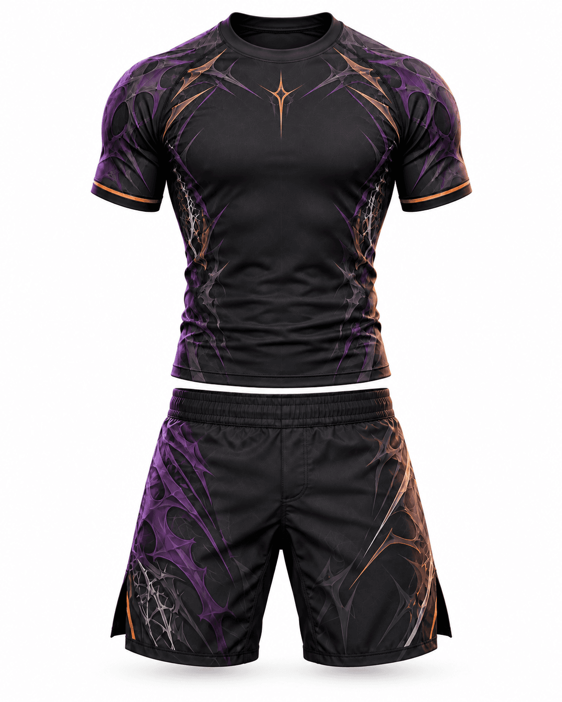 Custom Halloween Web No-Gi BJJ Rashguard & Fight Shorts Set | Black Purple