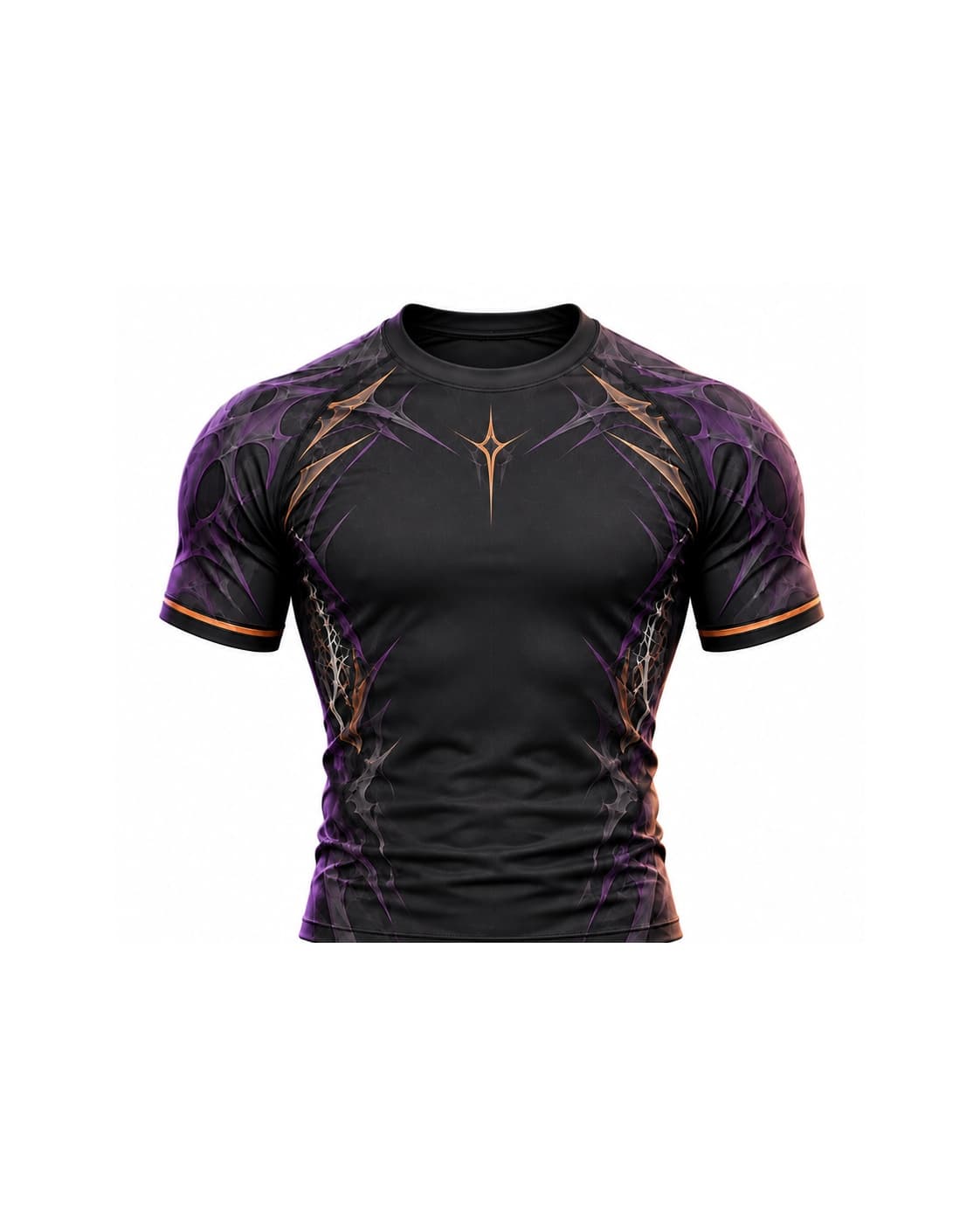 Custom Halloween Web Short Sleeve BJJ Rashguard | Black Purple Bronze