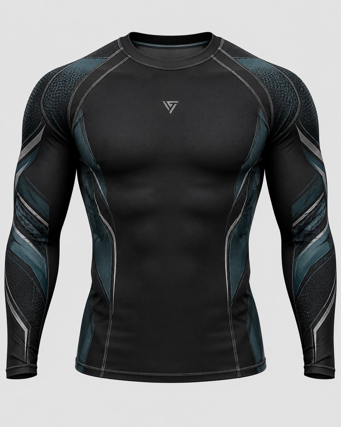 Custom Black Teal Long Sleeve BJJ Rashguard | Carbon Hex