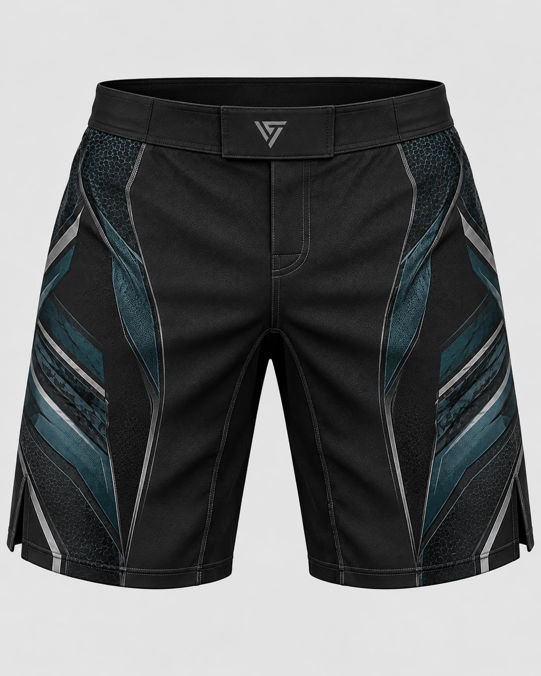 Custom Black Teal MMA Fight Shorts | Carbon Hex No-Gi